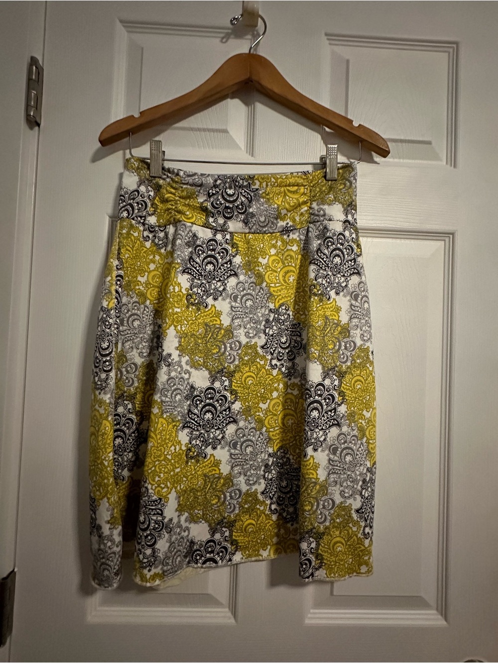 Yellow and Gray Floral A-Line Skirt